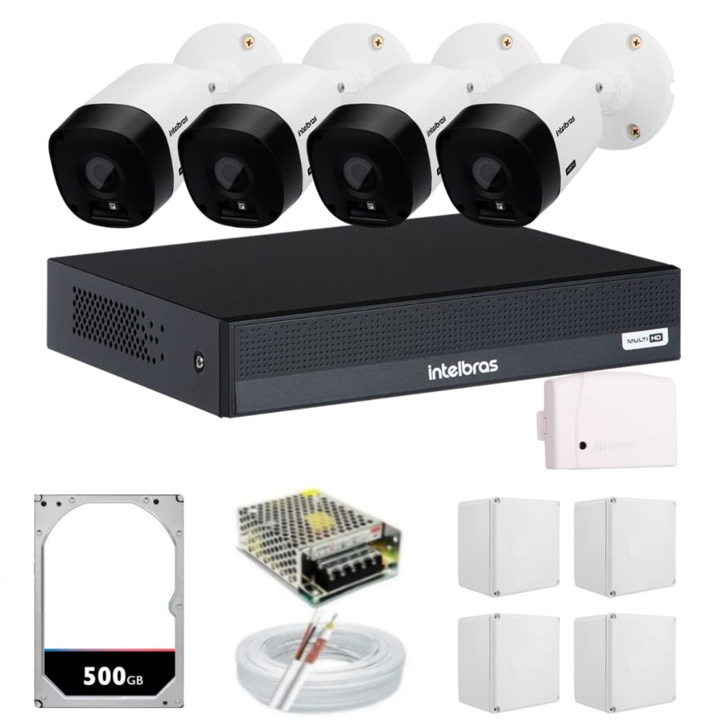 Kit 4 câmeras intelbras dvr 1104-c microfone ipec completo