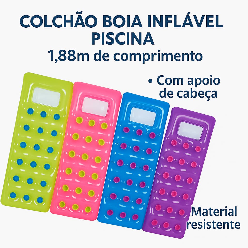 Colchão Boia Inflável Piscina com Apoio Cabeça – 1,88m de Conforto!