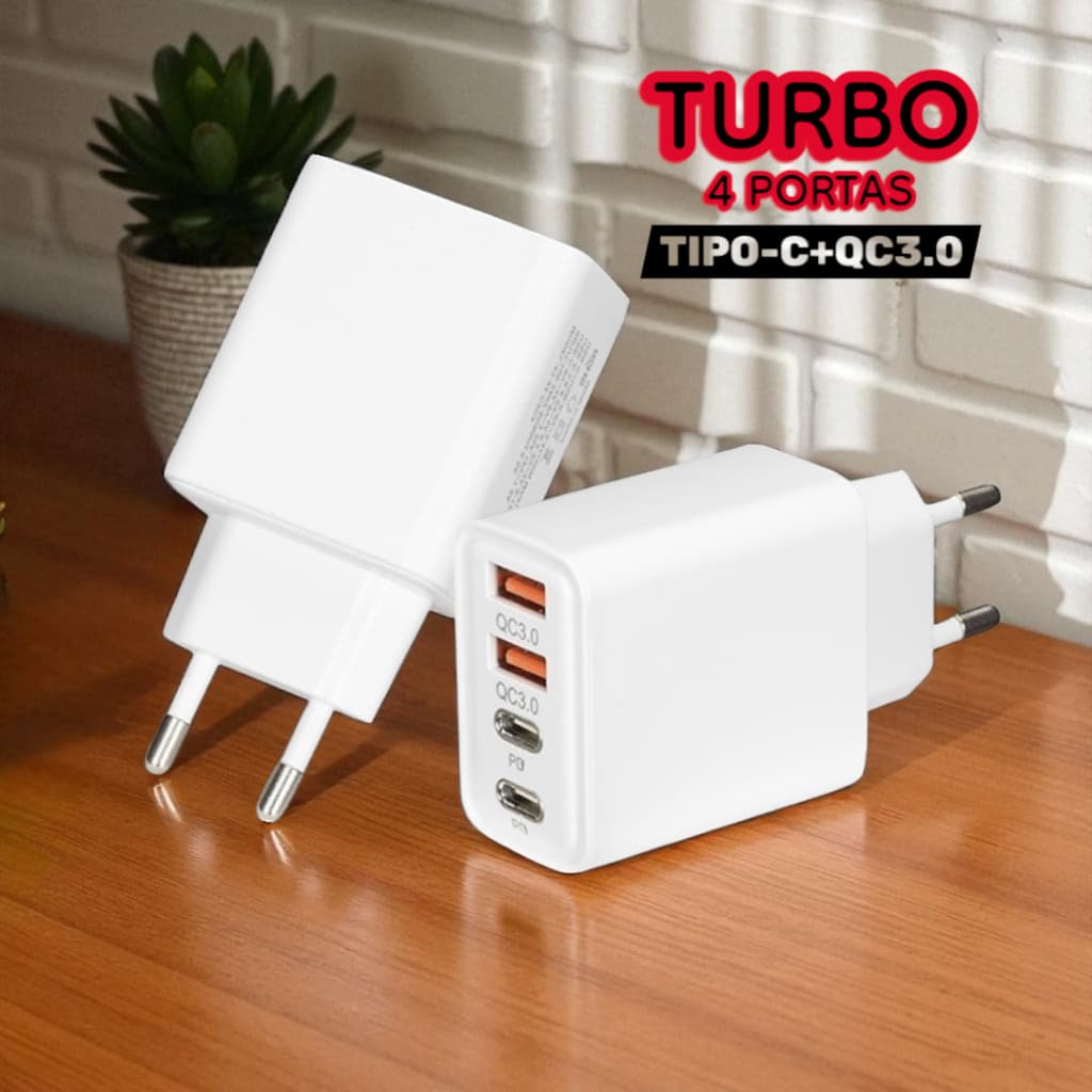 Carregador Turbo USB Tipo‑C 4 Portas USB‑C 3.0 Carregamento Rápido Compacto Versátil Portátil Power