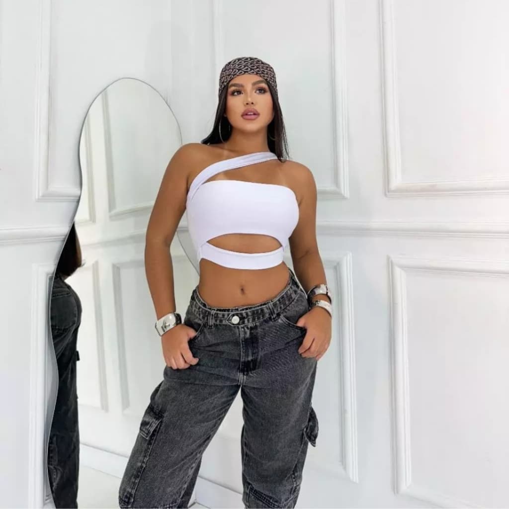 Cropped Níquel Faixa Transversal  Moda Gringa Verão cropt cropet blusinha tendencia Blogueira