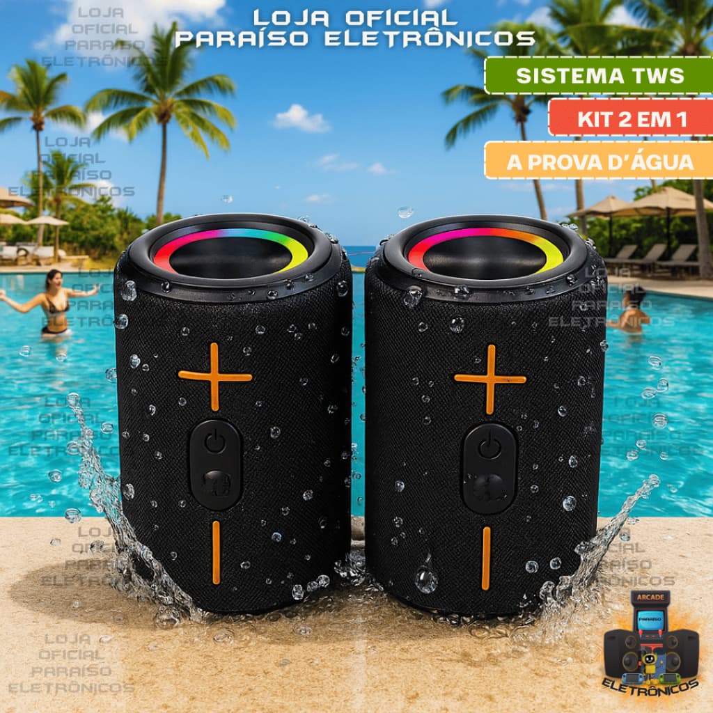 Caixa de Som 2 em 1 TWS A PROVA D'ÁGUA BLUETOOTH PORTÁTIL VERSÁTIL ELETROMEX - EL-1044