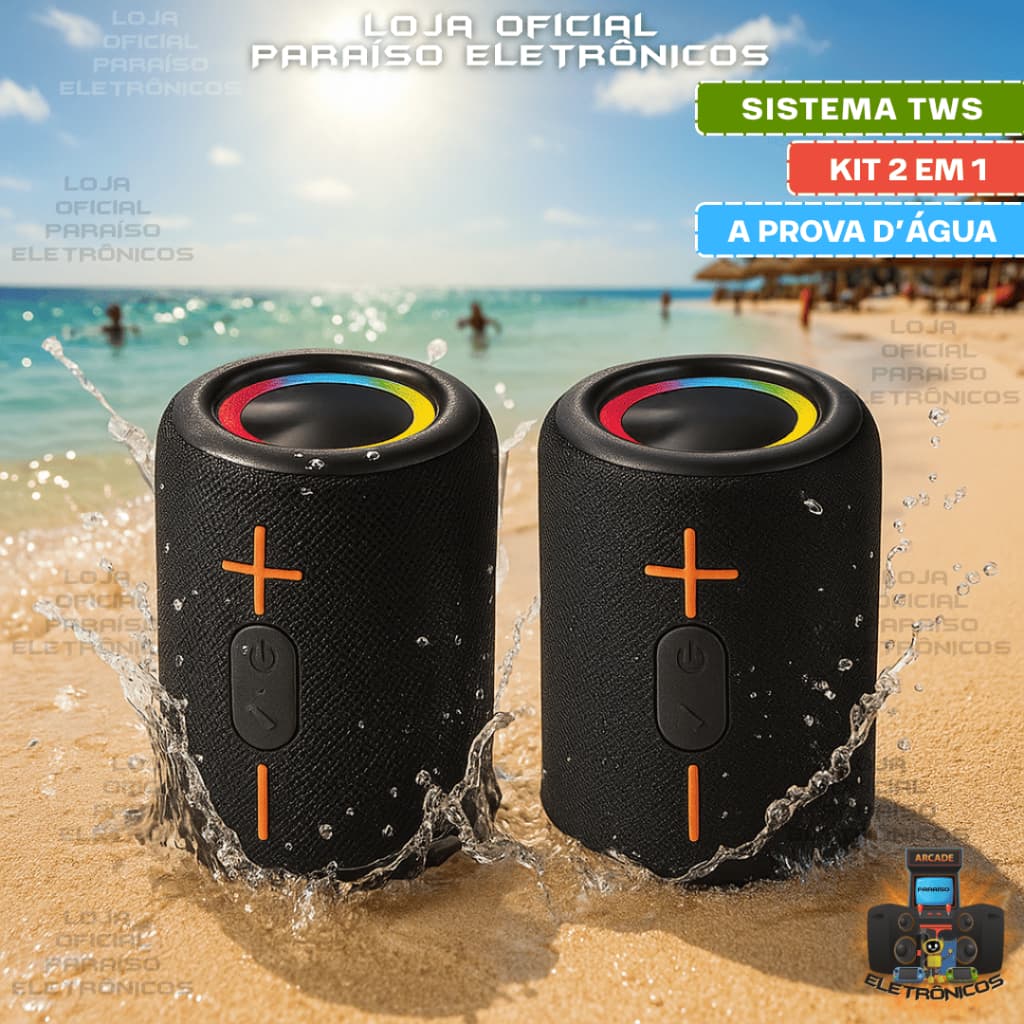 CAIXA DE SOM 2 EM 1 Bluetooth Portátil prova d'Água TWS VERSÁTIL - EL1044