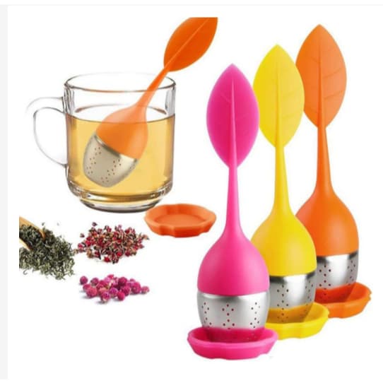 Infusor Para Chá De Silicone e Inox Com Base Folha