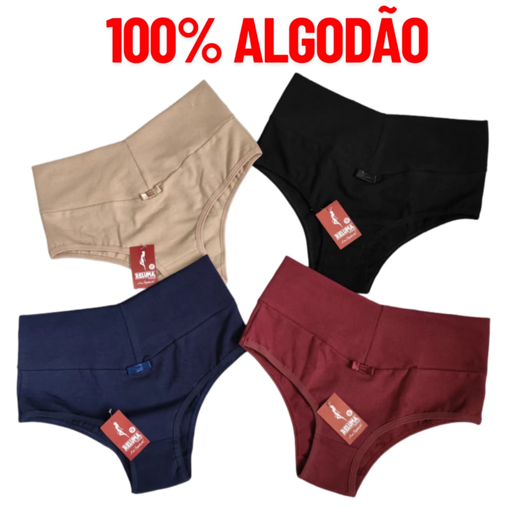 Kit 4 Calcinha de algodão cintura alta Cós alto - 100% algodão Confortável