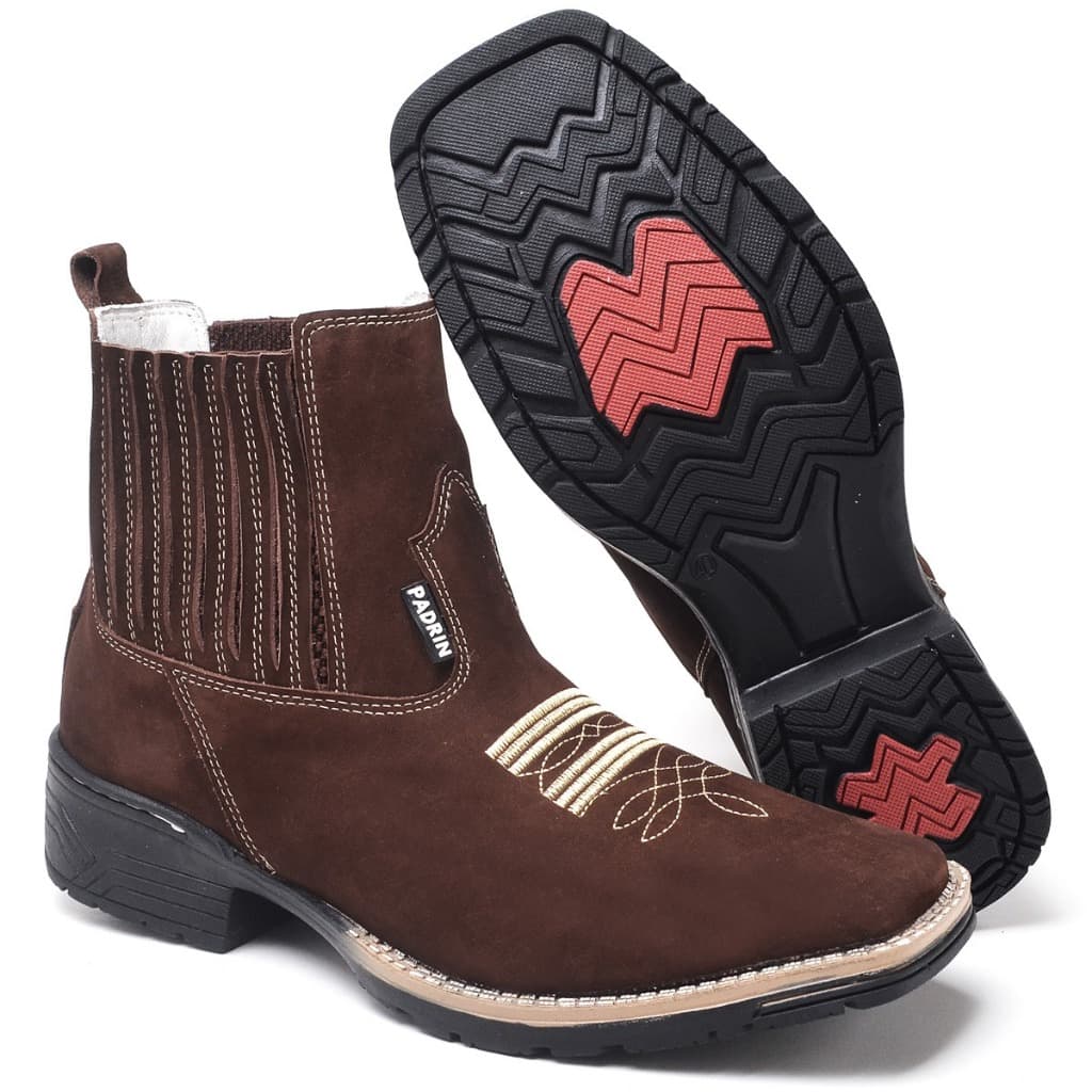 Botina Country Texana Cano Curto Bico Quadrado 100% Couro