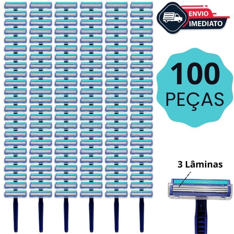 Kit 100 / 50 Aparelho De Barbear Barbeador Descartável Com 3 Lâminas Masculino e feminino