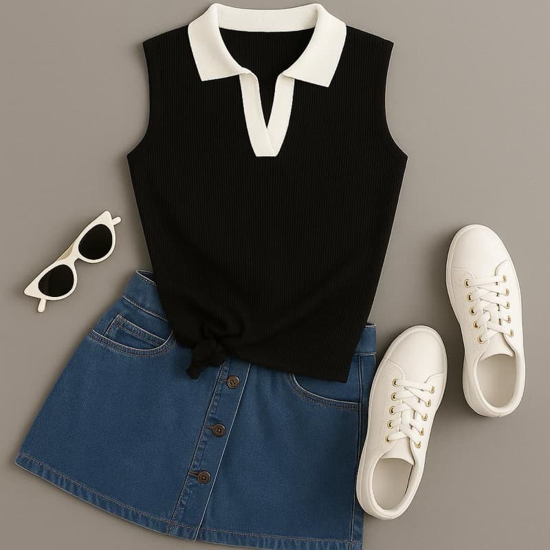 Regata Gola polo Feminina Canelada Algodão Moda gringa  elegante Casual  Algodão
