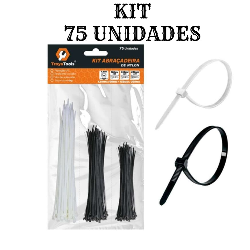Kit 75 Abraçadeiras de Nylon  Enforca Gato 10cm - 15cm - 20cm