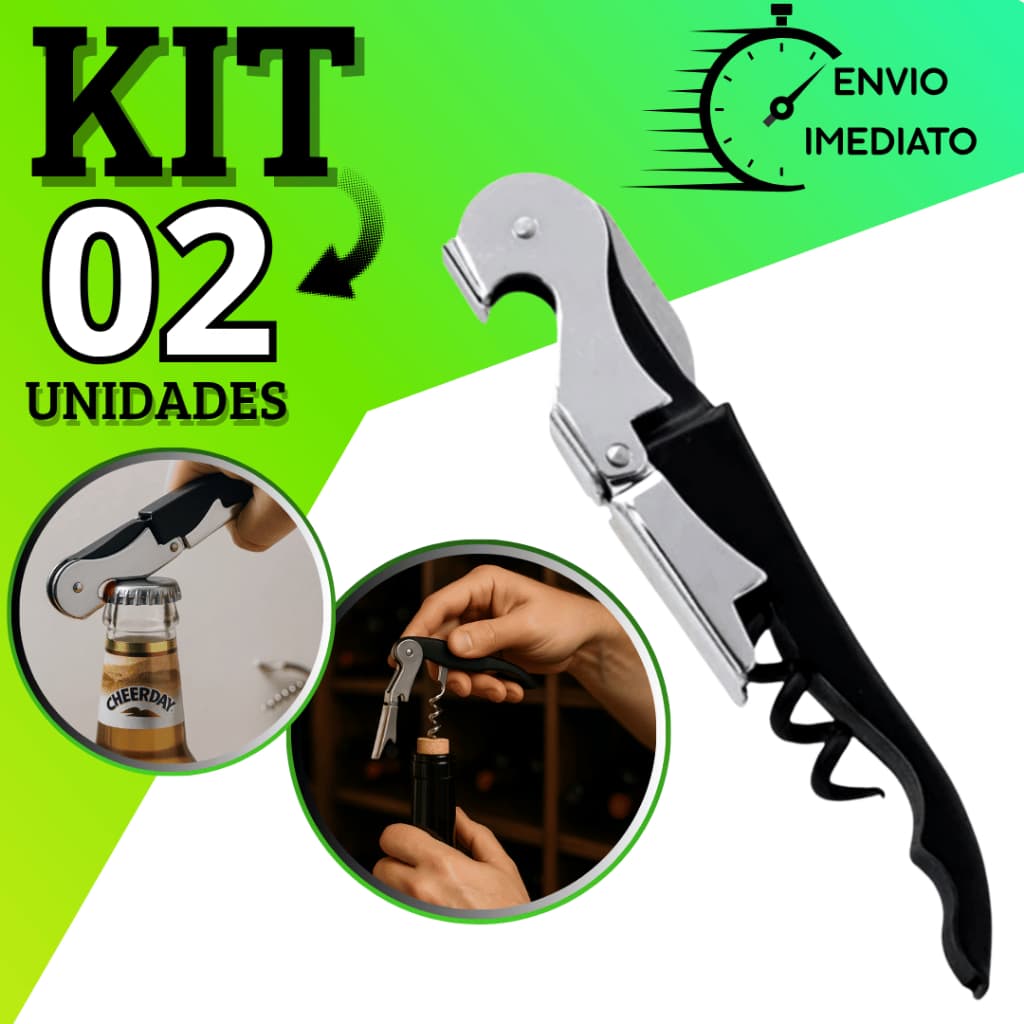KIT 2 Saca Rolhas 3 Em 1 Abridor De Garrafa Vinho Reforçado