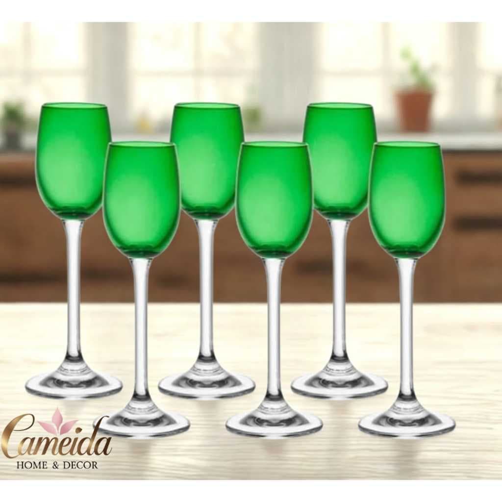 Jogo 6 Taças de Cristal Luxo Verde Alto Brilho Para Licor 65 ml Colibr/ Gastro Bohemia