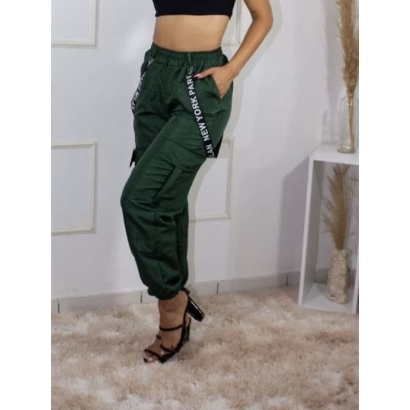 calça  feminino tactel suspensório  blogueira 4 bolsos moda 2025-2026
