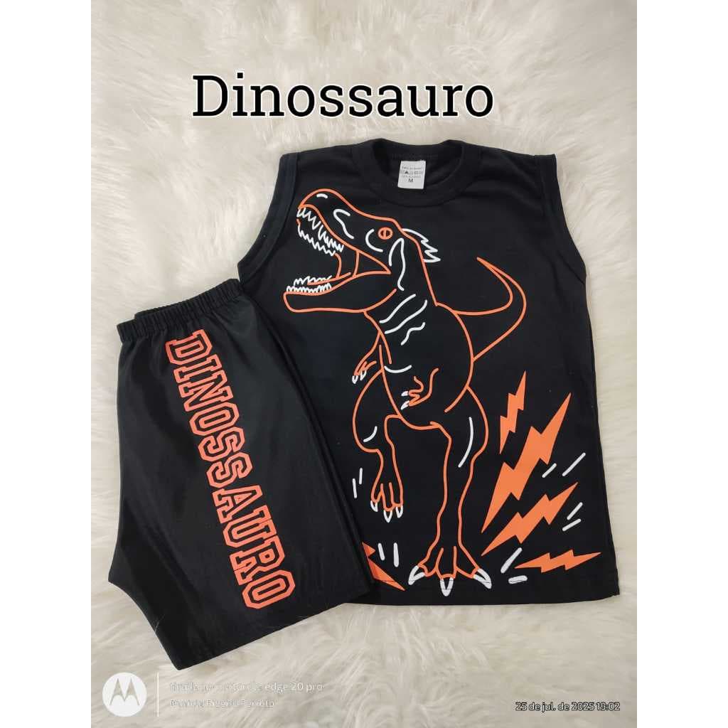 Conjunto Infantil Menino de Dinossauro kit bermuda e camsiseta PP,P,M,G 100% algodão Pronta entrega