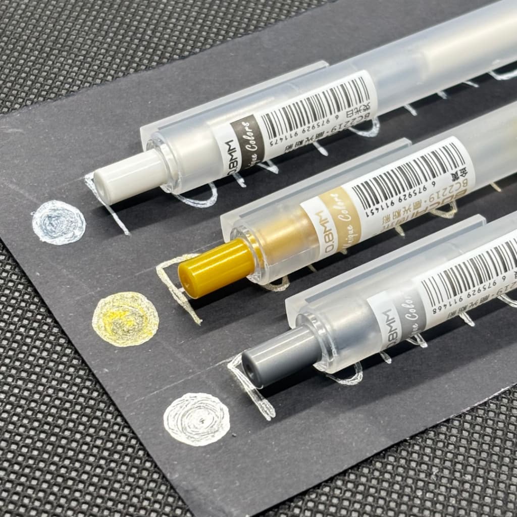 Trio: Caneta Branca Gel + Caneta Prata Gel + Caneta Dourada Gel - Ponta Fina 0.8mm Alto Brilho