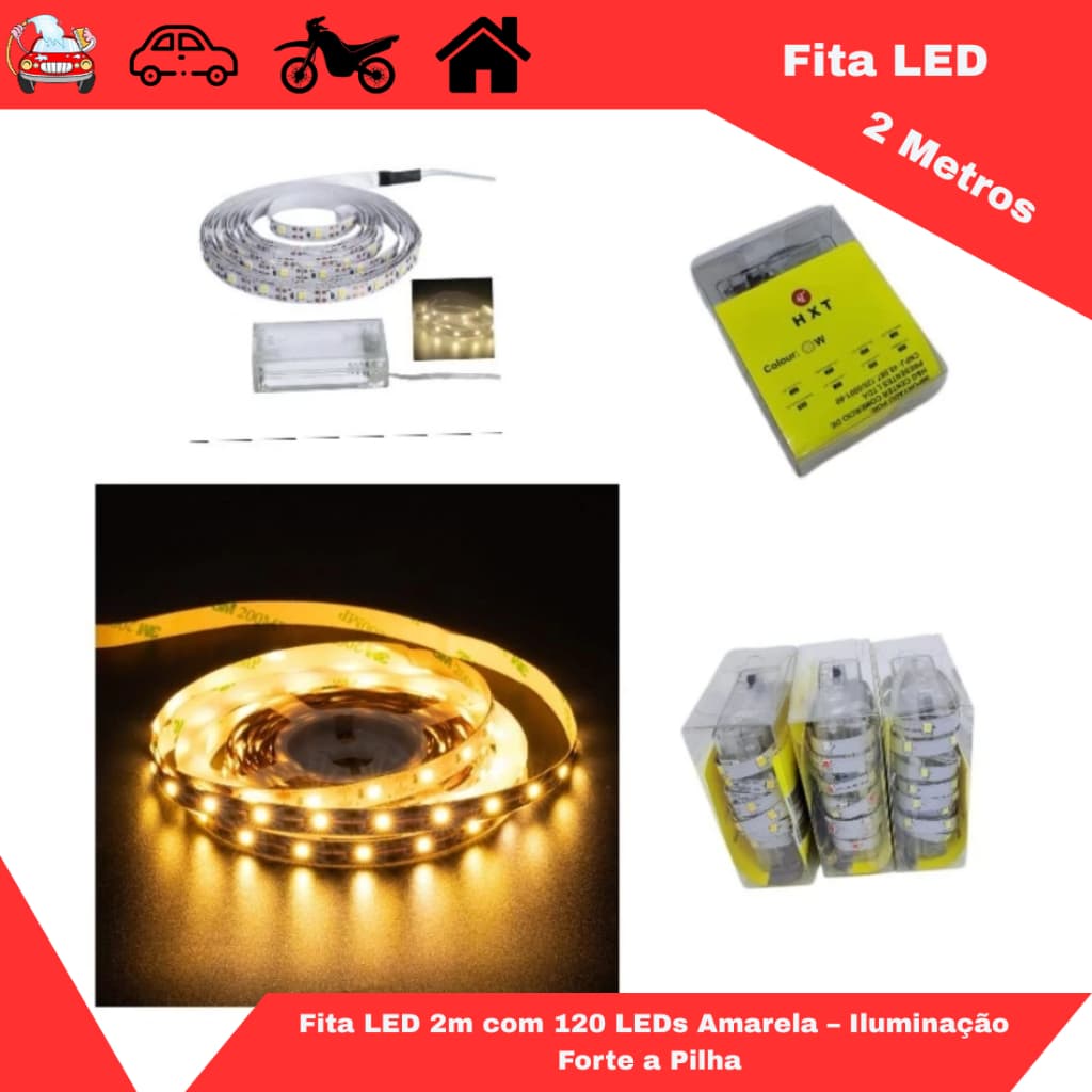 Fita LED 2m com 120 LEDs – Iluminação Forte a Pilha | Fio Transparente