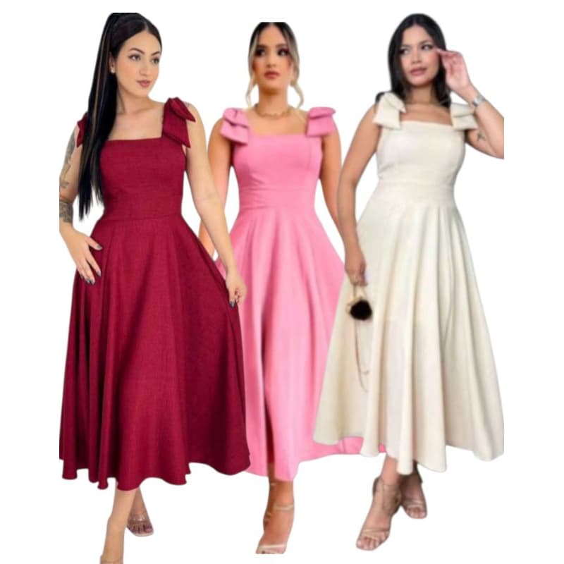 Vestido Femenino Midi Elegante Alça loço  Latex nas costa confortável