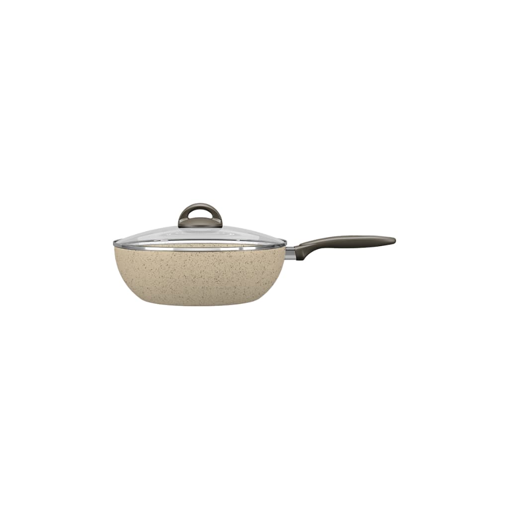 Frigideira Wok com Tampa 24 cm revestimento cerâmico BRINOX Vanilla antiaderente Linha Ceramic Life  Suprema