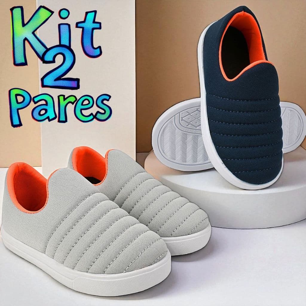 Kit 2 Pares Tênis Meia Infantil Esportivo Calce Fácil com Sola Macia