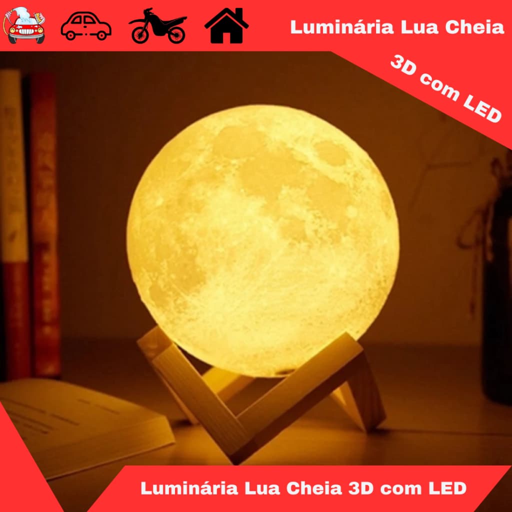 Luminária Lua Cheia 3D com LED