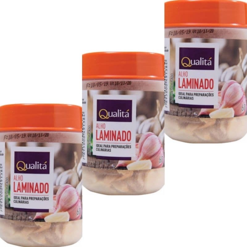 Kit com 3 potes Alho desidratado laminado em flocos 60g cada