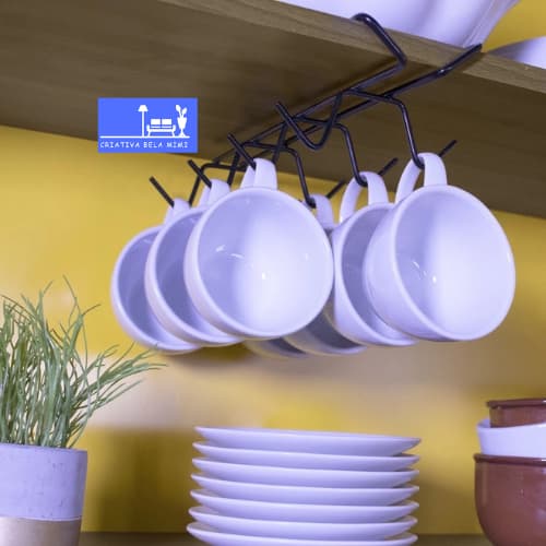 Porta Xícaras Suporte Organizador Armário Pendurar Cozinha 8 Ganchos Organização Aço Resistente