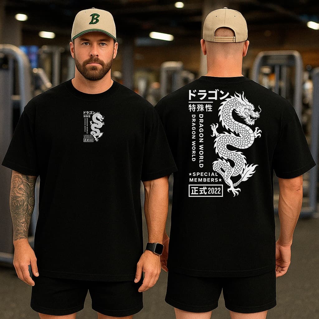 Camiseta Oversized Unissex Dragão Anime Japonês Treino Estampada