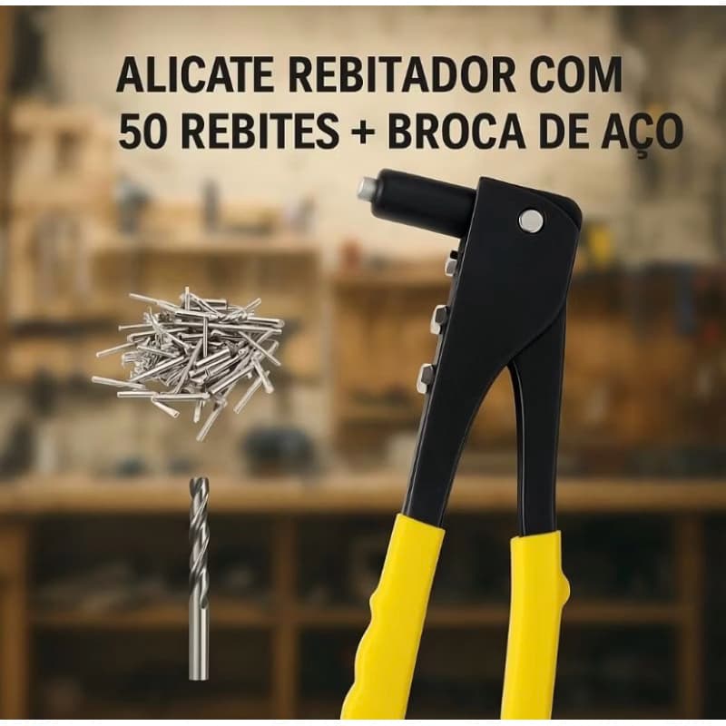 ALICATE REBITADOR COM  REBITES + BROCA AÇO RÁPIDO