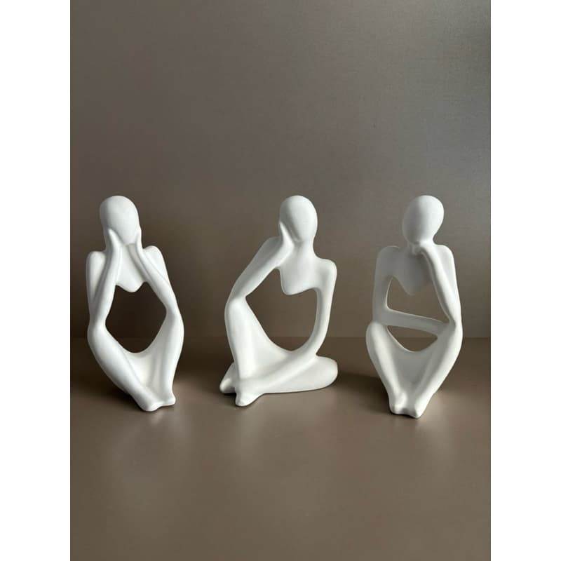 Trio estátuas de arte, pensador, escultura moderna, abstrata, nórdico, gesso