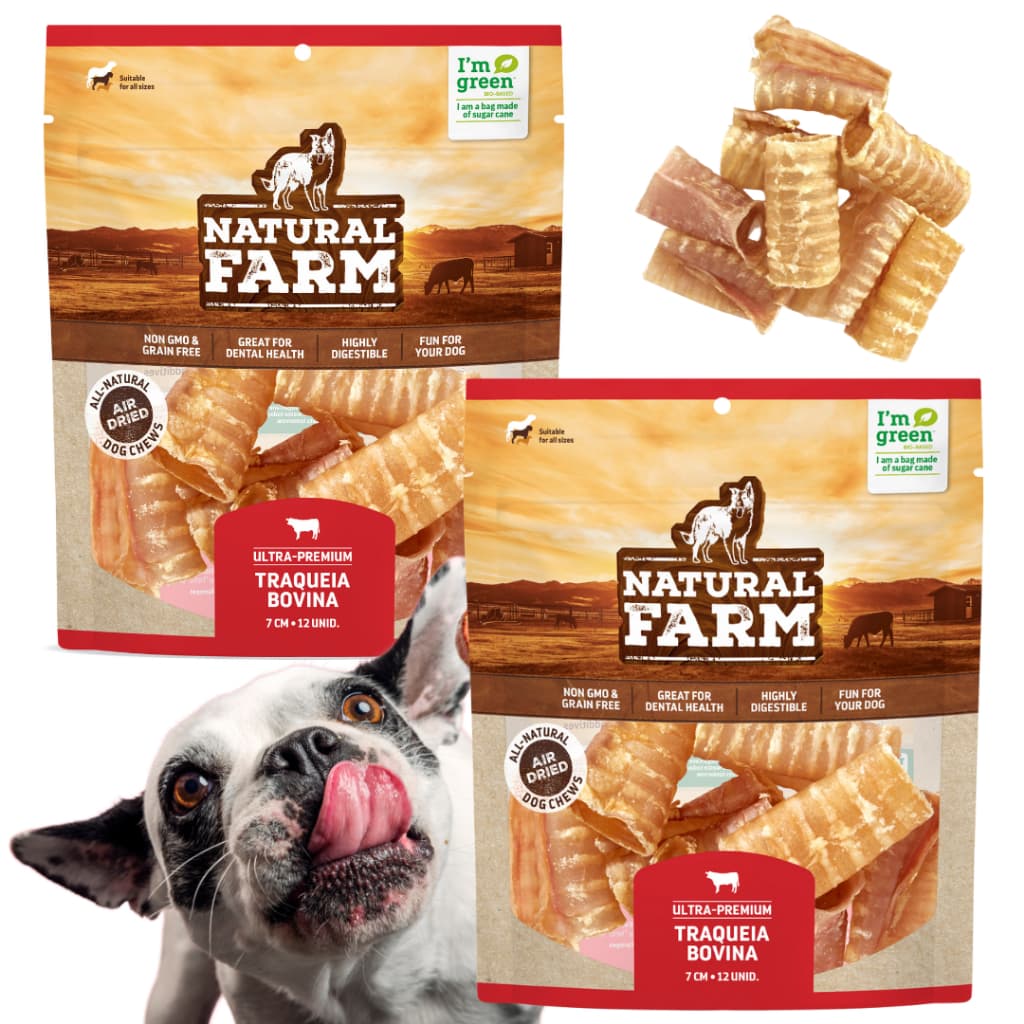 Petisco para Cachorro Traqueia Bovina Recheável Matisgável Natural Farm Kit com 24un