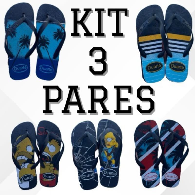 kit 3 pares chinelo masculino sortidos