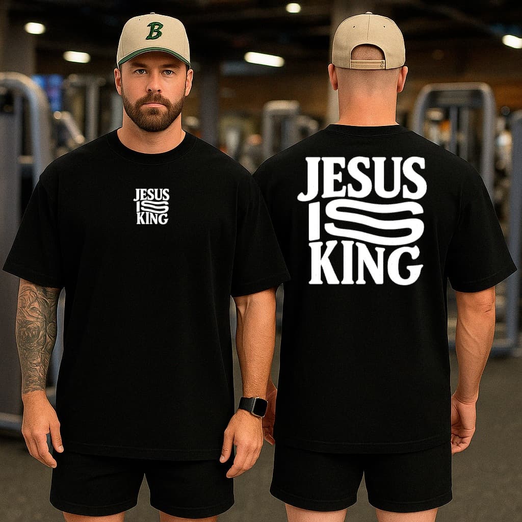 Camiseta Oversized Streetwear Unissex Jesus Is King Estampado Desenho Abençoado Treino