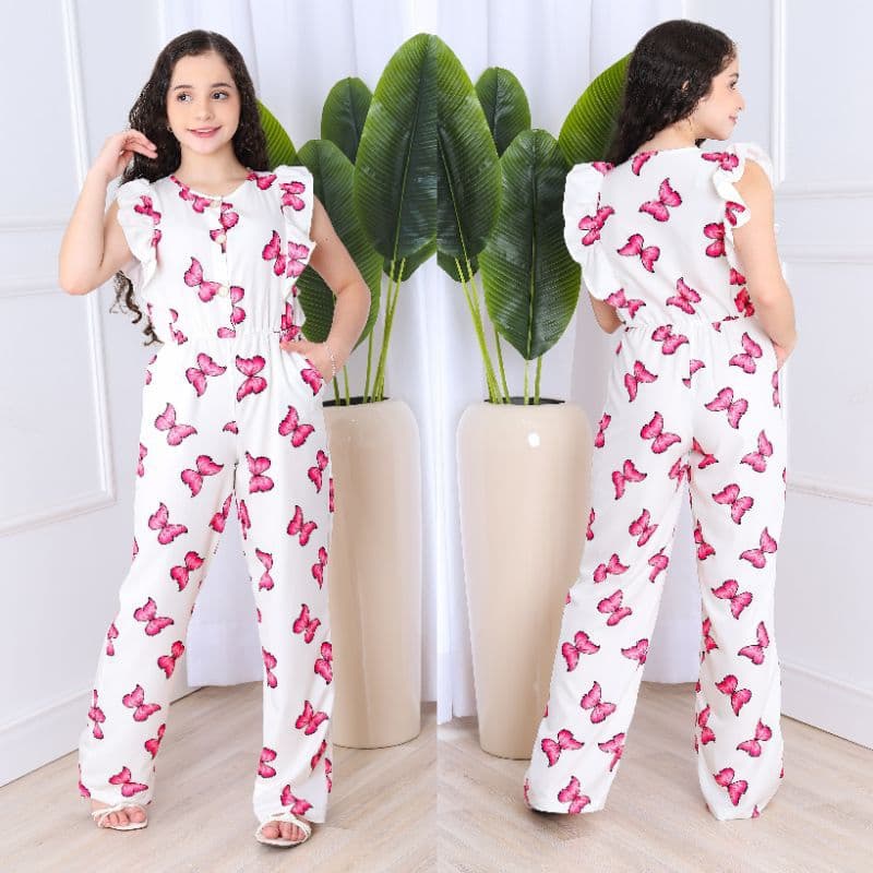 Macacão Infantil Feminino Estampado Borboletas Pantalona com Botões estiloso e conforto Black Friday