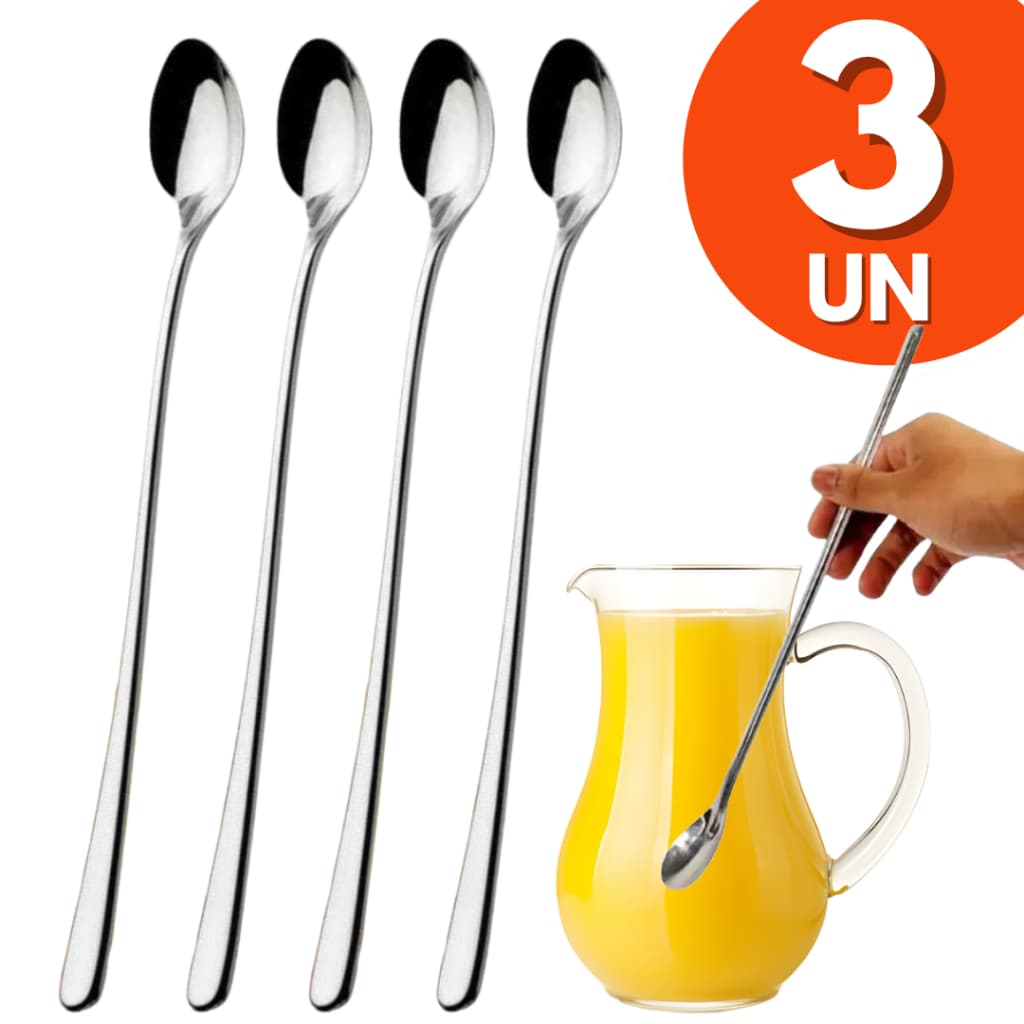Kit com 3 Unidades Colher Bailarina Inox Premium para Sucos e Drinks 30cm