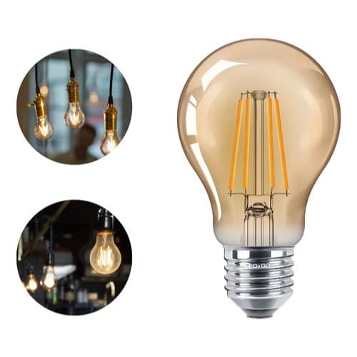 Lâmpada Filamento A60 Âmbar Vintage LED – Luz Quente 2700K - Ledgo