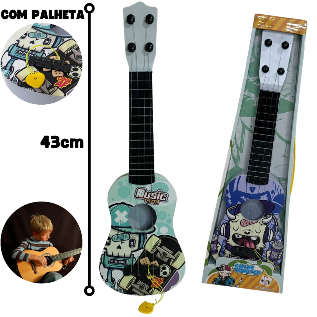 Violão De Brinquedo Infantil 43CM Musical Estilo Madeira Estampado Profissional + Mini Palheta