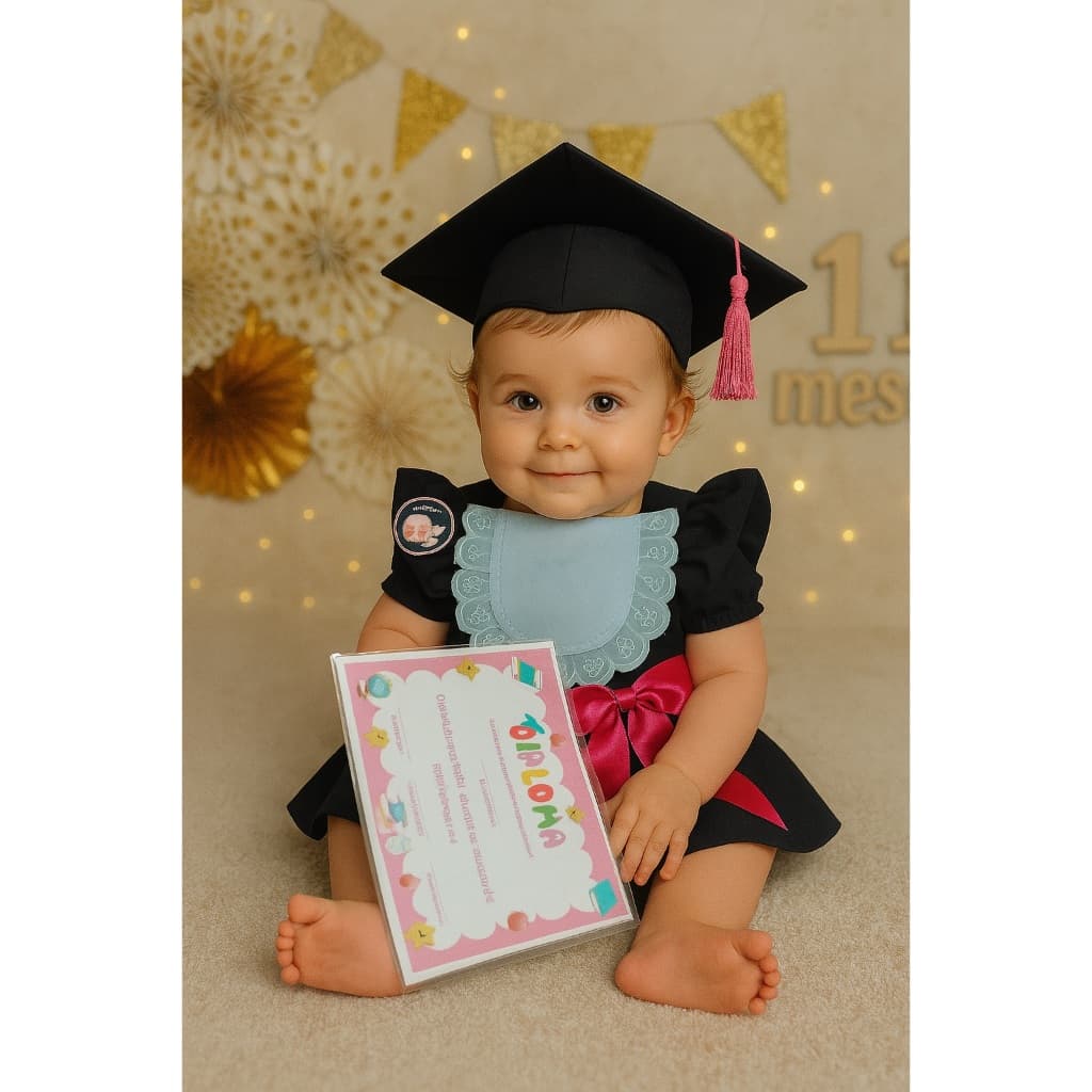 romper vestido beca formatura menina roupa formando bebe diploma ensaio mesversario