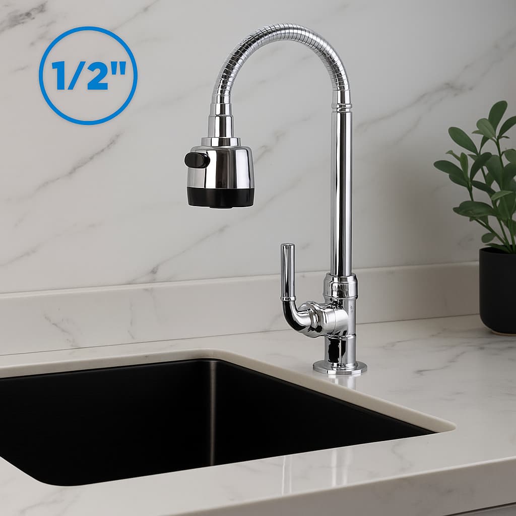 Torneira Gourmet Flexível de Mesa com Ducha Inox 1/2'' Cozinha Moderna