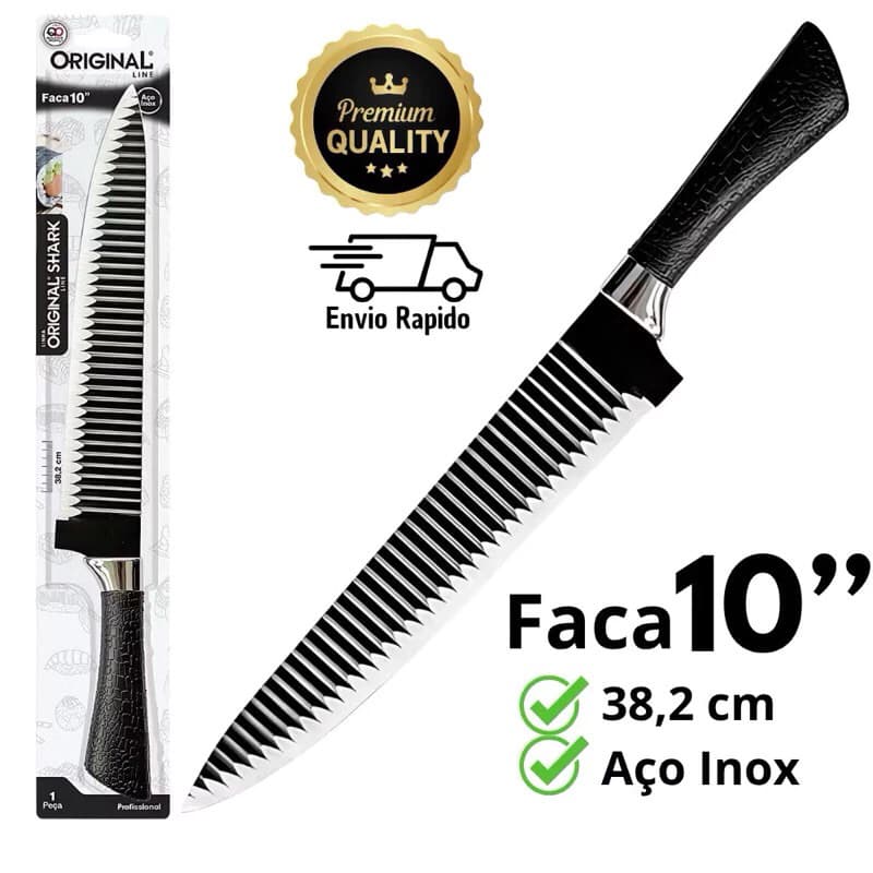 Faca Super Afiada Chef Shark Profissional para Peixe Carne Legumes 10 Polegadas