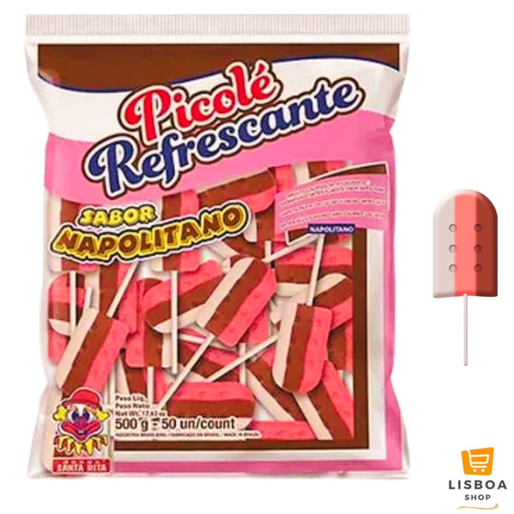 Pirulito Picolé Napolitano Morango Pacote 500g C/50un - Santa Rita