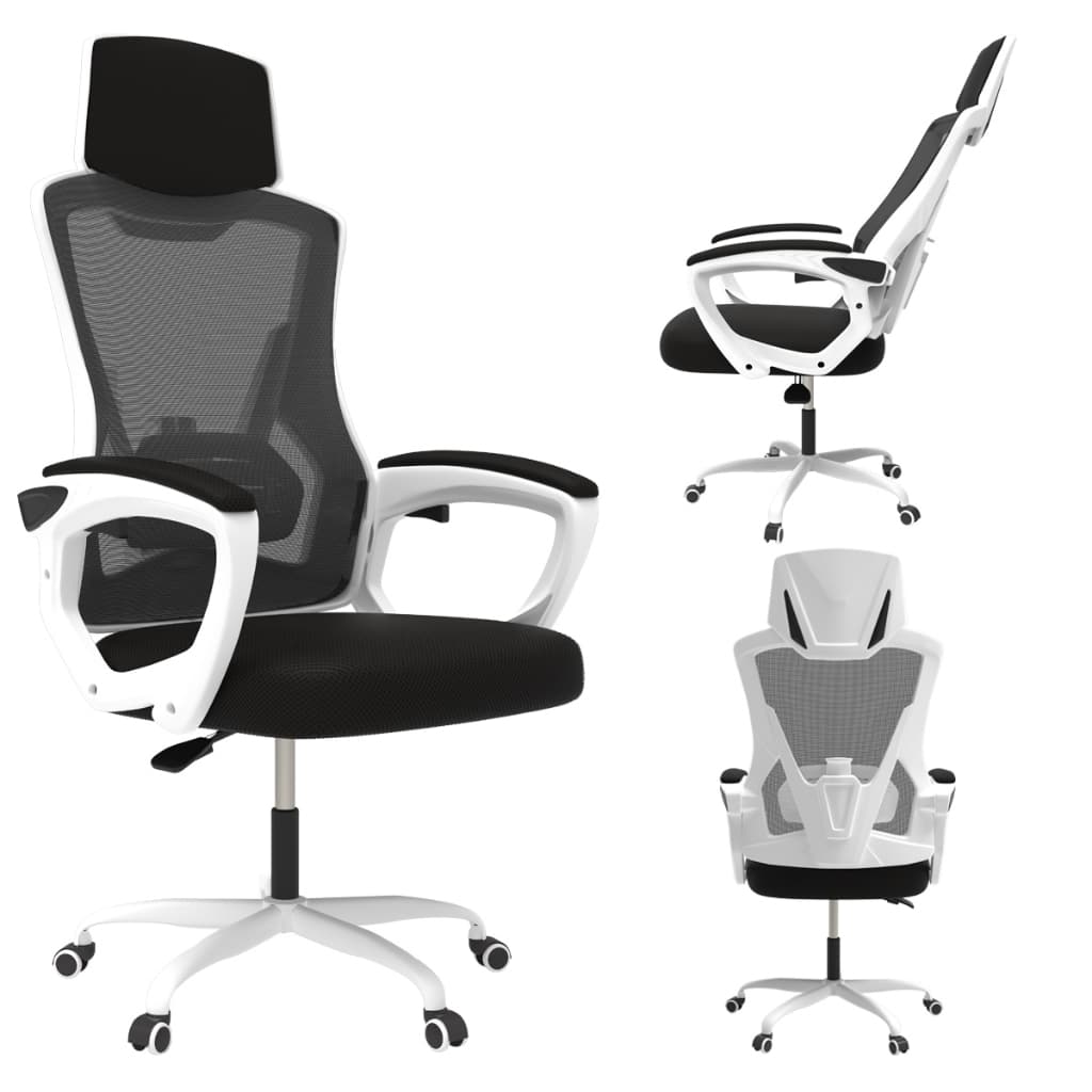 Cadeira Ergonômica Preta e Branca com Ajuste de Altura Suporte Lombar- para Home Office e Escritório