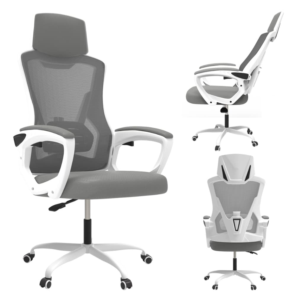 Cadeira Ergonômica Cinza e Branca para Home Office e Escritório Ajuste Total e Suporte Lombar