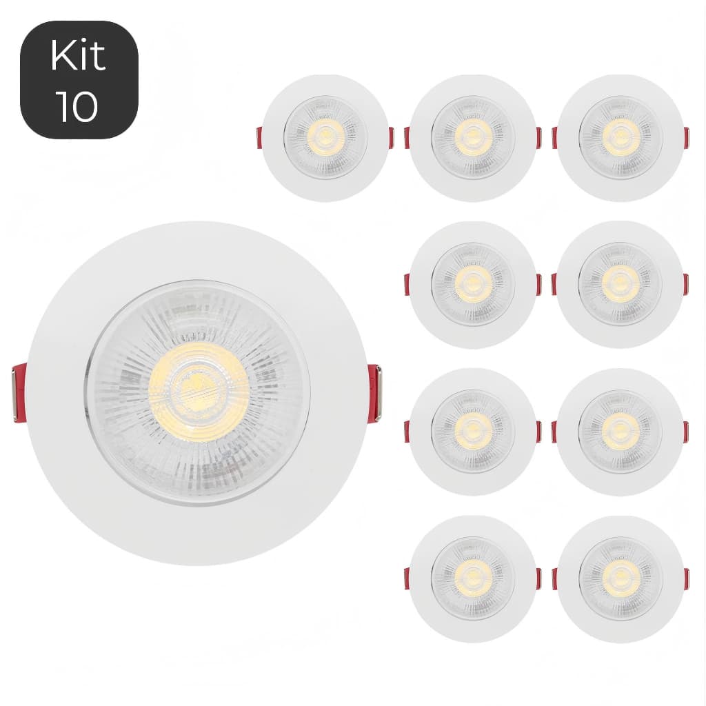 Kit 10 Luminárias Spot Led 7w Branco Embutir Direcionável Teto 6500K 3000K