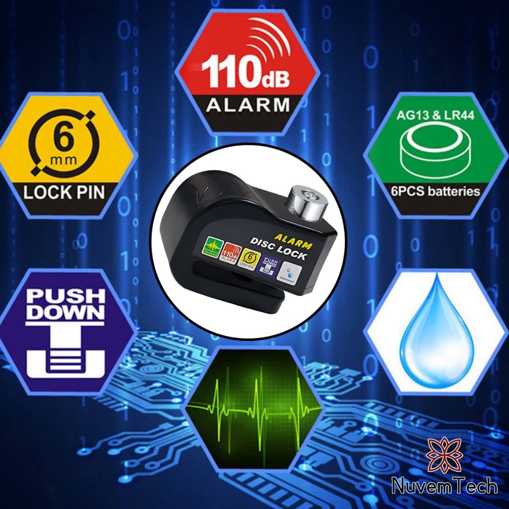 Cadeado Para Moto Com Alarme Sonoro Anti Furto Trava De Freio Disco