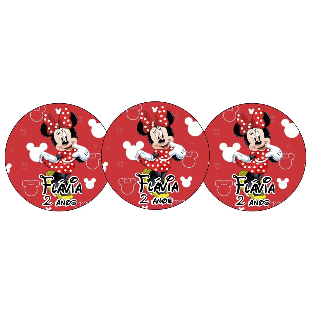 Adesivos Personalizados Minnie Vermelha 5x5 - Fazemos qualquer tema Adesivos Para Festas