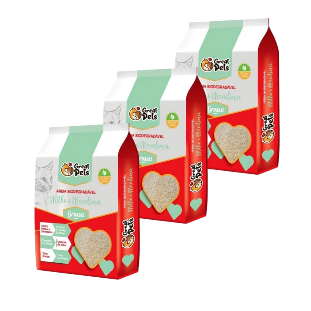 Kit 3 Areia Biodegradável Grossa 2 KG para Gatos - Great Pets