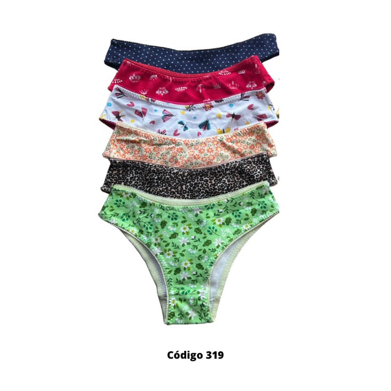 KIT 6 Calcinha no Algodão Cotton Tradicional Forrada Elástico Primavera 319