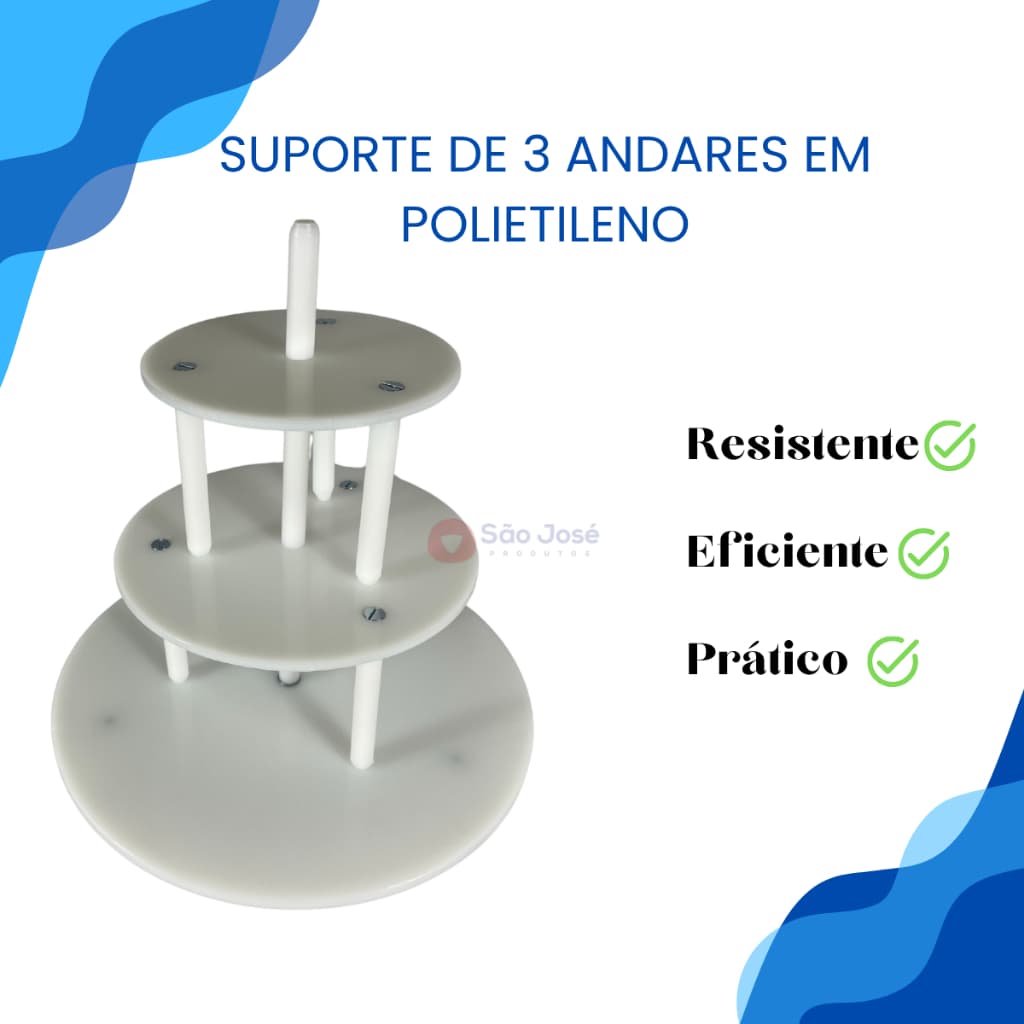 Suporte Para Bolo C/ 3 Andares 35/25/15cm Polietileno C/ Haste Central