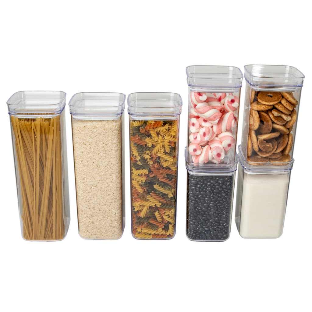 Kit 7 Potes Herméticos Acrílico Cristal 2,2L e 1,2L Empilháveis Organizadores Para Mantimentos