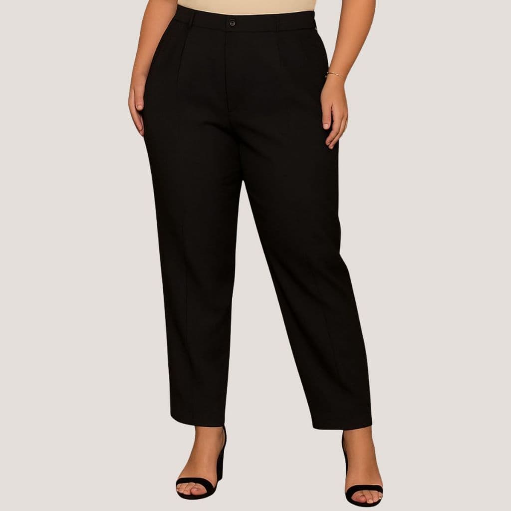 Calça Feminina Social Plus Size Alfaiataria Cintura Alta Elegante Casual Barra Reta Cós Largo
