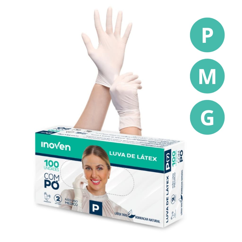 Luva de Latex 100 Unidades Com Pó Descartavel Resistente Tamanhos P M G