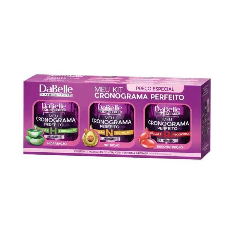 cronograma dabelle 3 máscaras 400gr (cada) - hidratação - reconstrução - nutrição